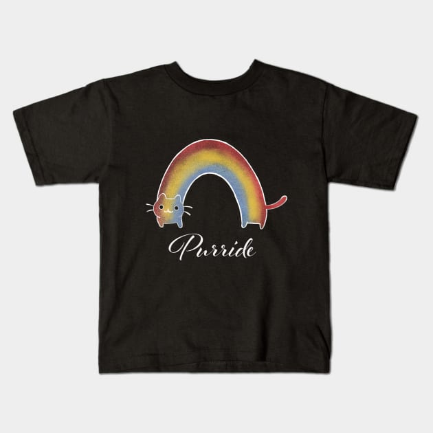 Rainbow cat purride black Kids T-Shirt by Uwaki